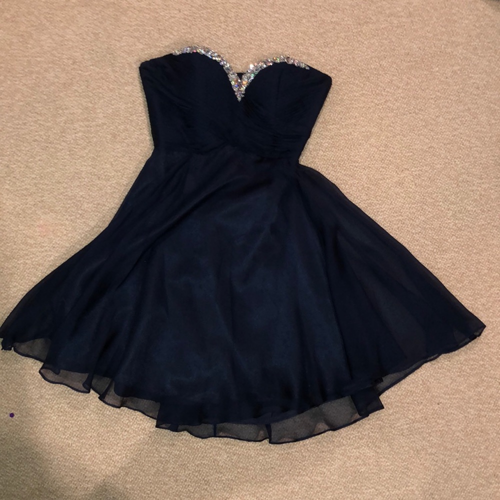 strapless bedazzled flowy dress